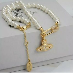 NWOT Vivienne Westwood Safety Pin Orb Pearl Necklace